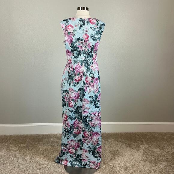 Adrianna Papell Blue Metallic Floral Evening Gown Formal Dress Women’s Size 6 - Picture 6 of 14